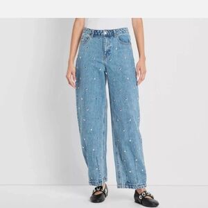 Embroidered Light Blue Boyfriend Jeans